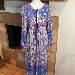 R. Vivimos Boho Blue and Purple Floral Dress, M!